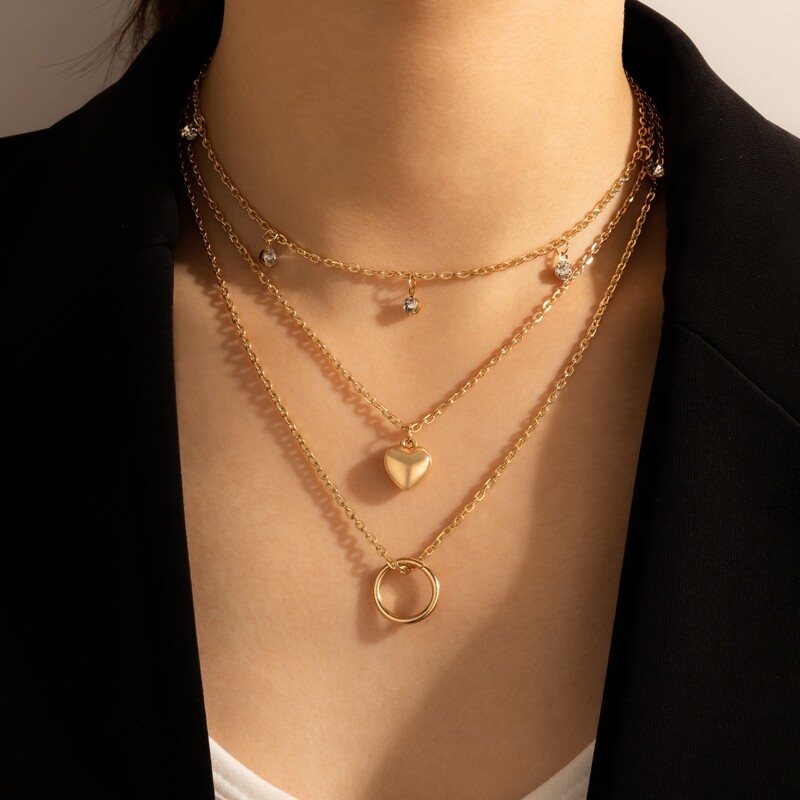 

Heart & Ring Layered Necklace, Gold