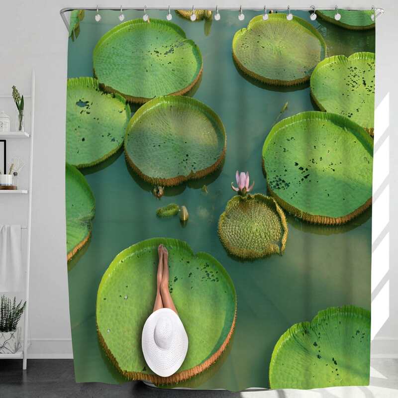 Lotus Leaf Print Shower Curtain, Multicolor