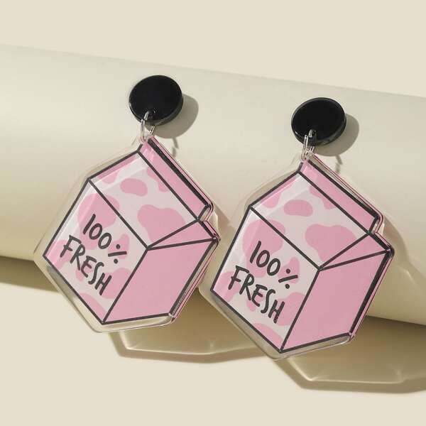 

Girls Cartoon Box Drop Earrings, Pink