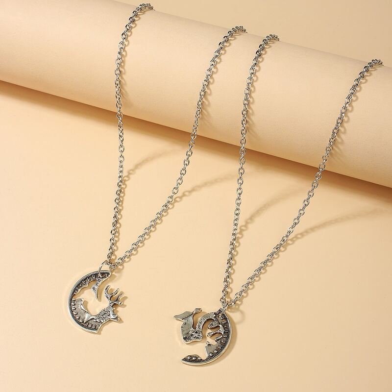 

2pcs Deer Couple Pendant Necklace, Silver