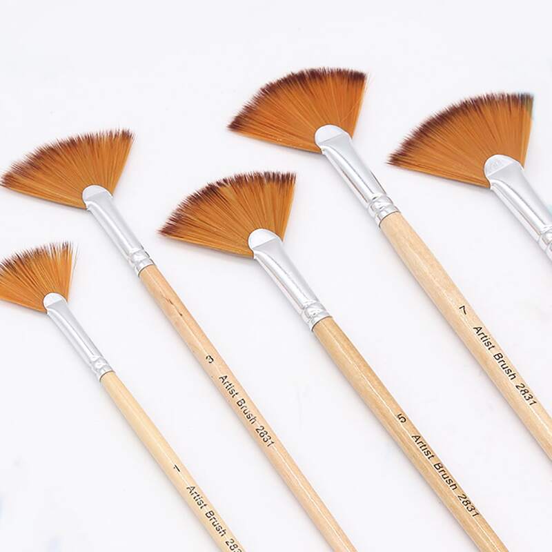 

5pcs Wooden Handle Oil Paint Brush, Multicolor