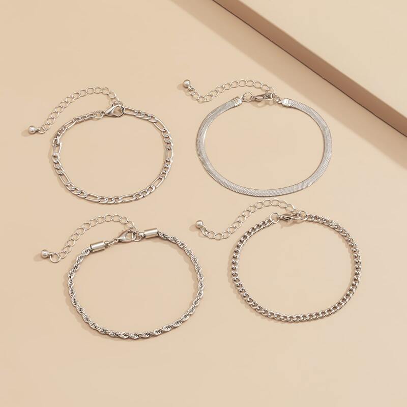 

4pcs Simple Chain Bracelet, Silver