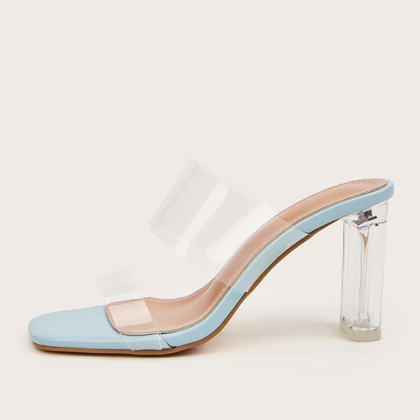 

Clear Chunky Heeled Mules
