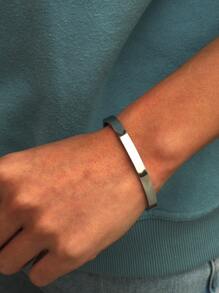 Brazalete de hombres de acero inoxidable - Plateado - Ver 1