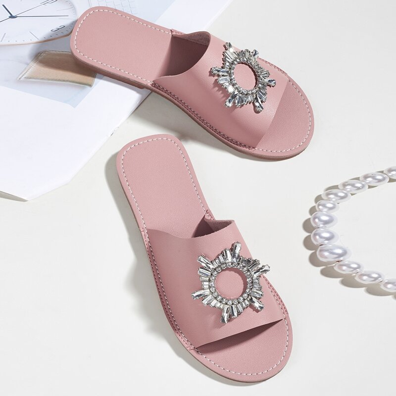 

Rhinestone Decor Slide Sandals, Pink