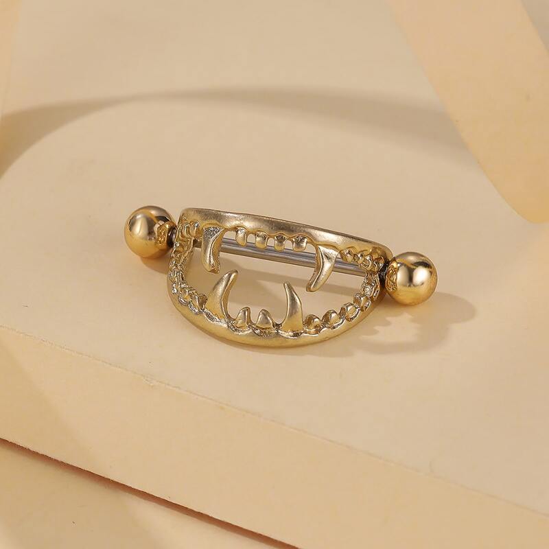 

Fangs Design Nipple Ring, Gold