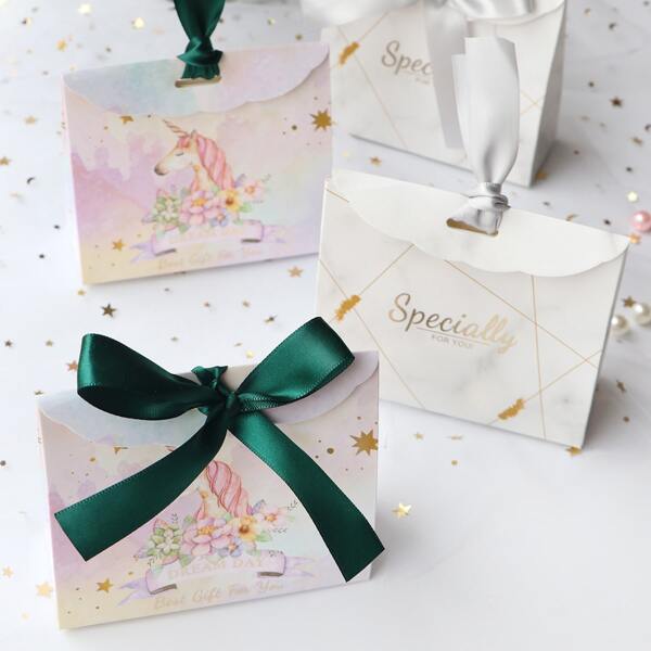 

10pcs Random Pattern Candy Box With Ribbon, Multicolor