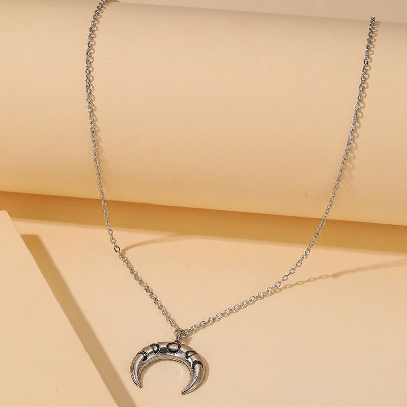 

Moon Design Chain Necklace, Antique silver