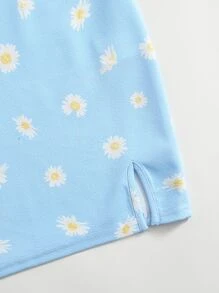 SHEIN Tween Girl Knot Strap Split Hem Floral Dress - Baby Blue - View 4