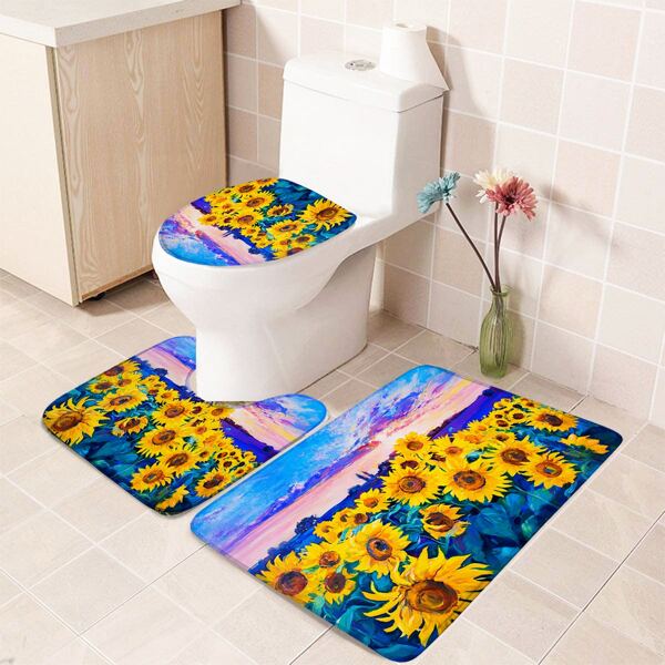

1pc Sunflower Print Bath Rug, Multicolor