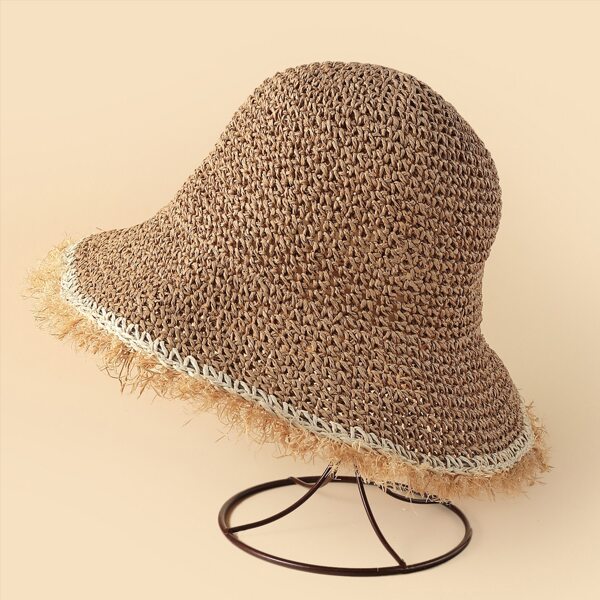 

Raw Hem Straw Hat, Brown