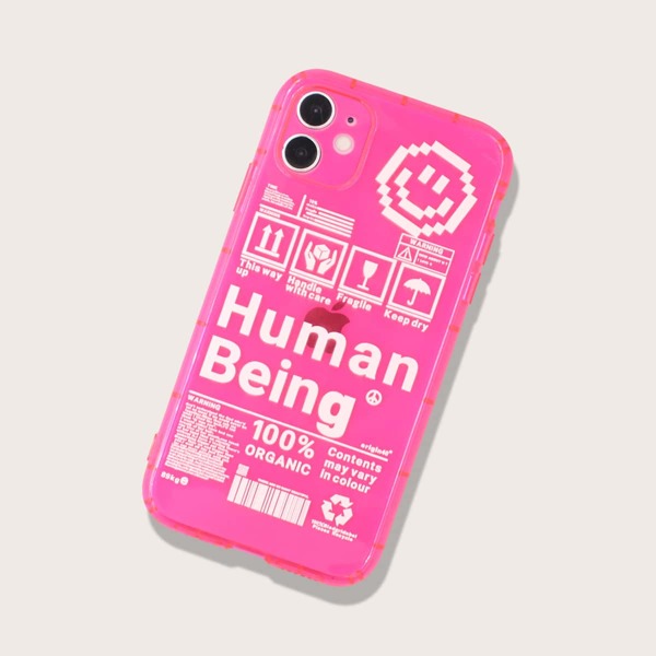 

Чехол для iPhone с текстовым принтом, Ярко-розовый