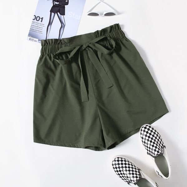 

Plus Paperbag Waist Drawstring Shorts, Army green