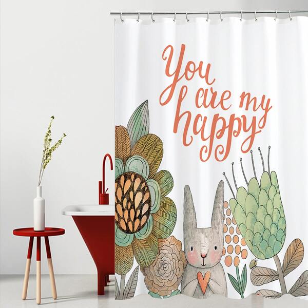 

Flower & Rabbit Print Shower Curtain, Multicolor