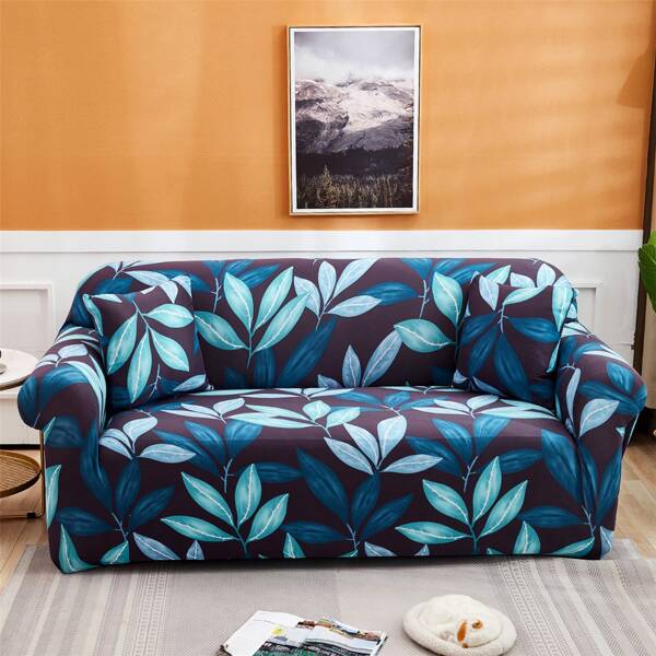 

Leaf Print Sofa Cover & 1pc Cushion Cover Without Filler, Multicolor