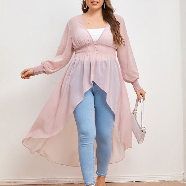

Plus Button Front High Low Kimono, Dusty pink