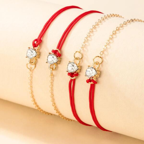 

4pcs Girls Rhinestone Decor Anklet, Gold
