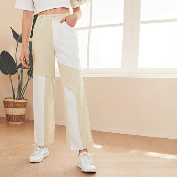 

Slant Pocket Colorblock Straight Leg Pants, Multicolor