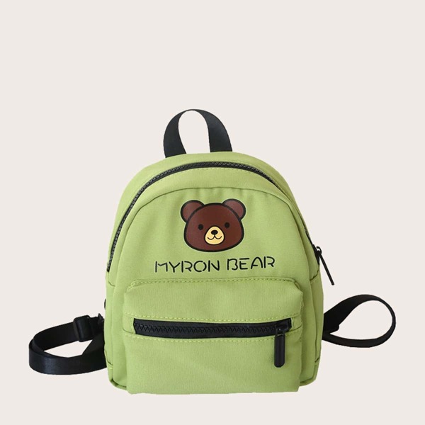

Girls Cartoon Graphic Pocket Front Backpack, Green