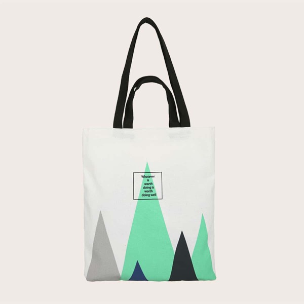 

Color Block Letter Graphic Shopper Bag, Beige
