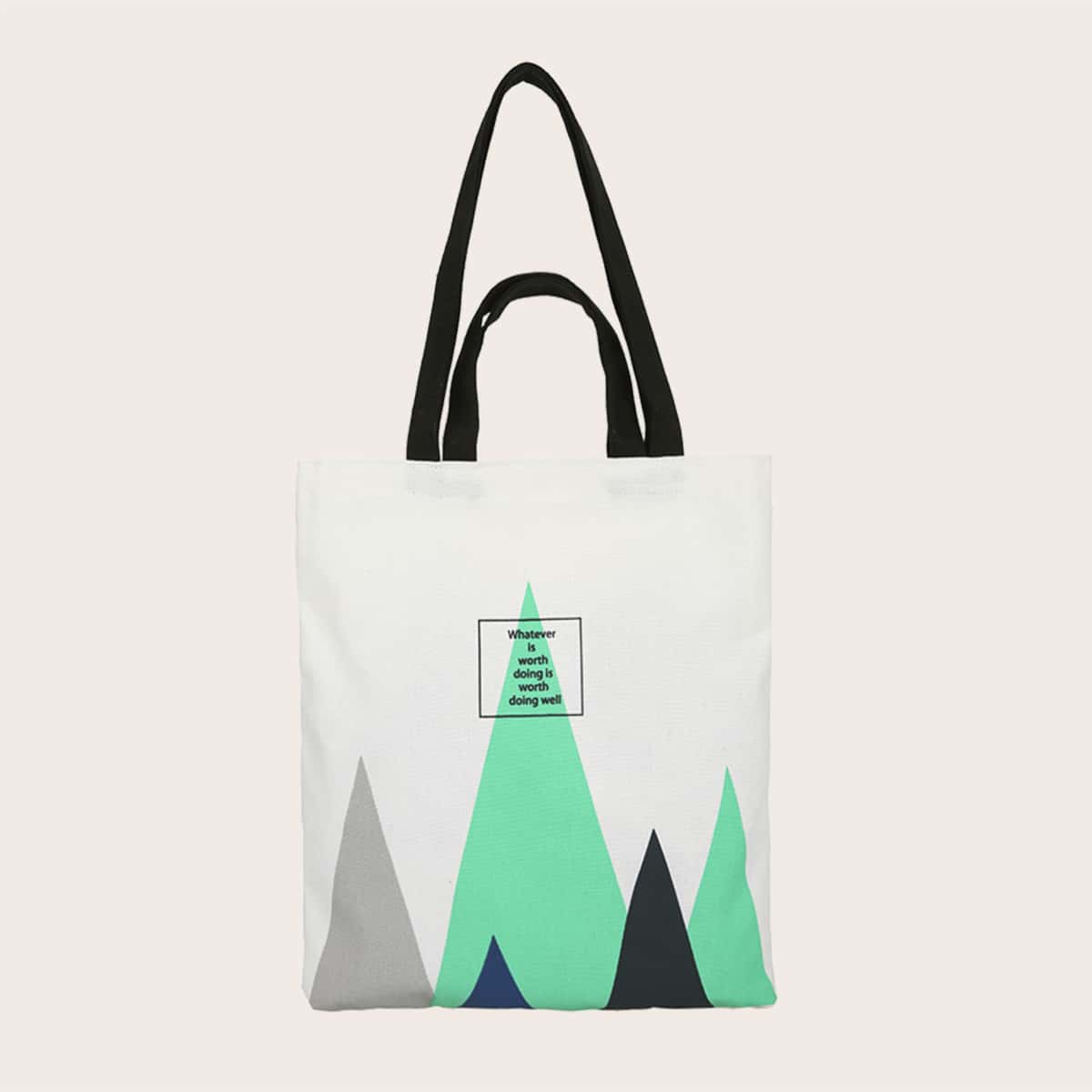 

Color Block Letter Graphic Shopper Bag, Beige