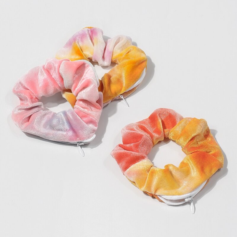 

3pcs Zipper Decor Pleated Scrunchie, Multicolor