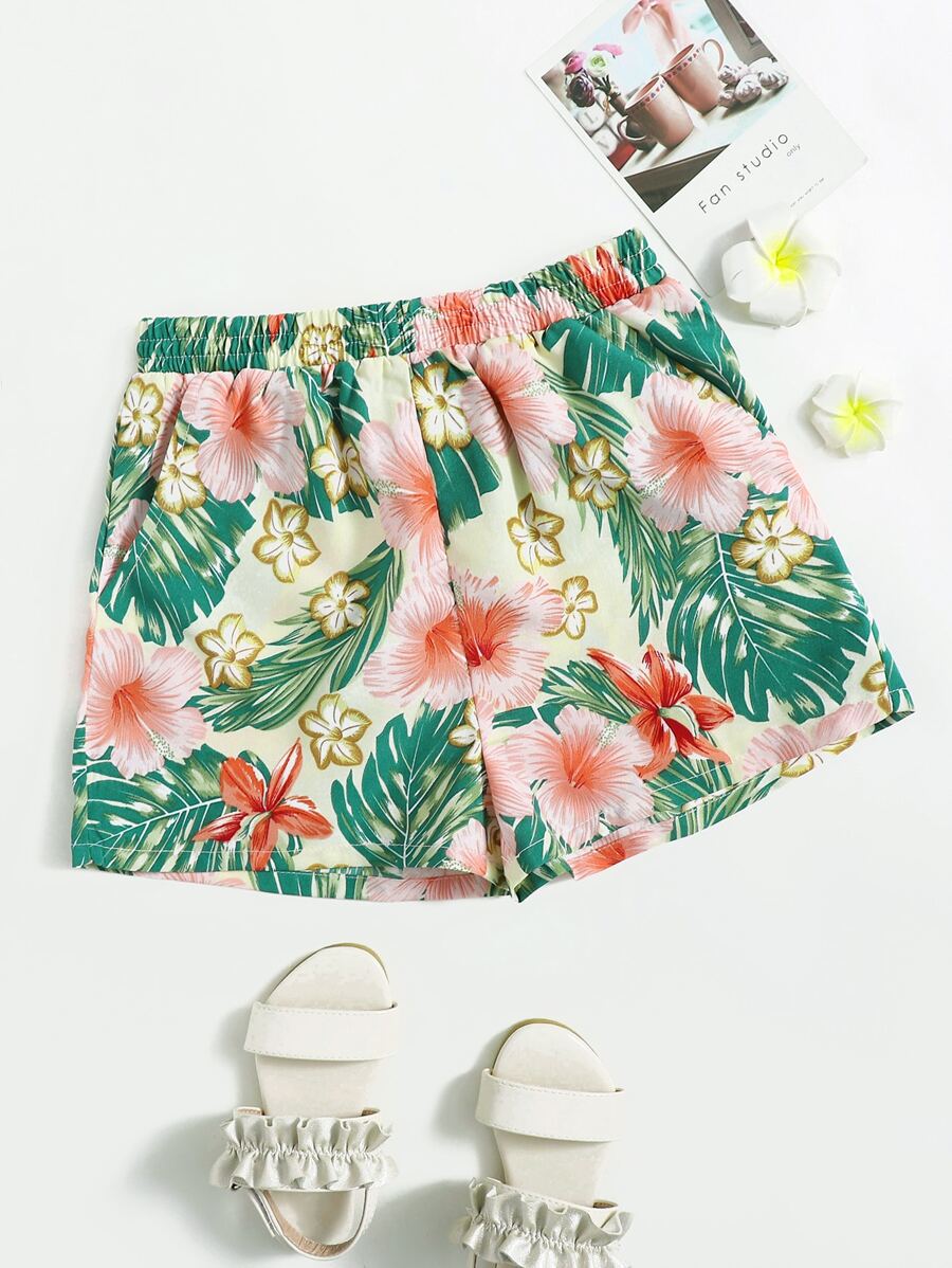 SHEIN Quần Short Gái Túi Nhiệt đới Boho - Nhiều màu - Xem 1