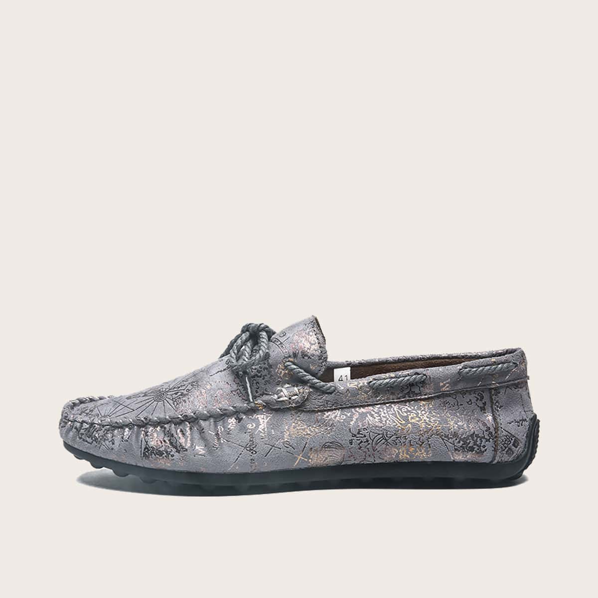 

Guys Lace-up Decor Graphic Loafers, Silver