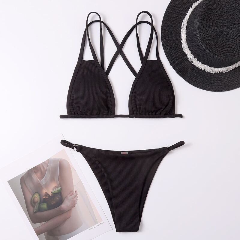 

Double Strap Crisscross Back Bikini Swimsuit, Black