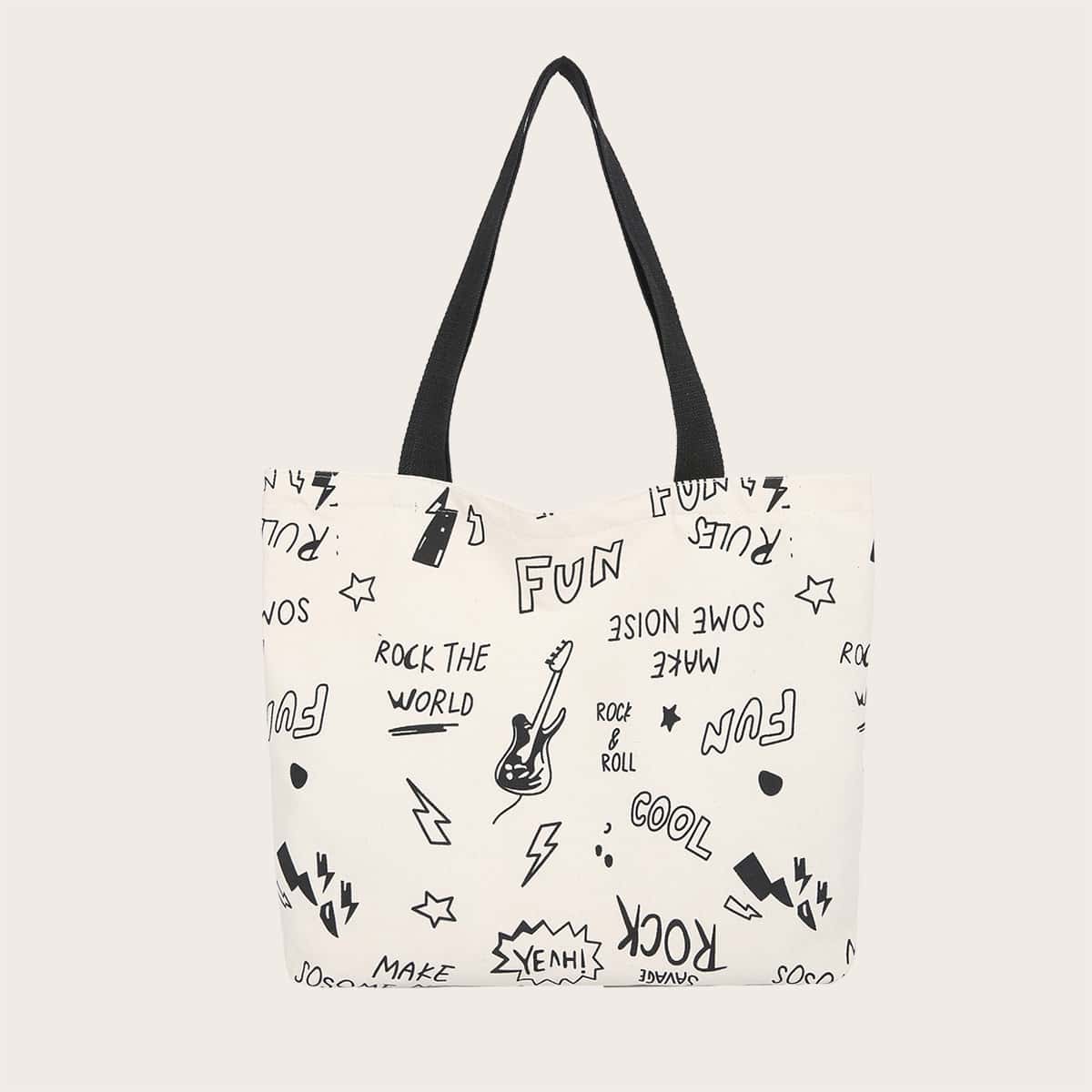 

Letter Graphic Shopper Bag, Beige