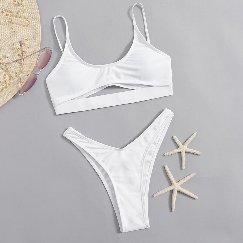 

Cut-out High Leg Bikini Swimsuit, White