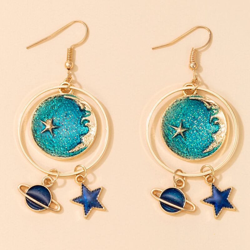 

Planet Hoop Drop Earrings, Blue