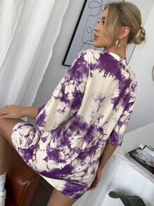 SHEIN Unity Vestido camiseta de tie dye de hombros caídos - Multicolor - Ver 2