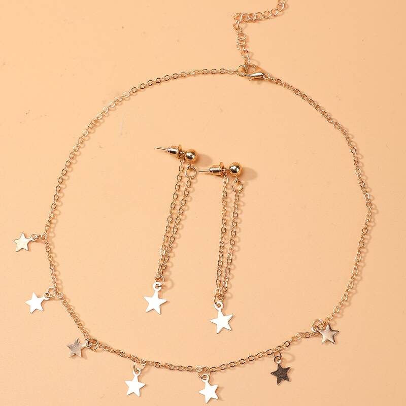 

3pcs Star Charm Jewelry Set, Gold