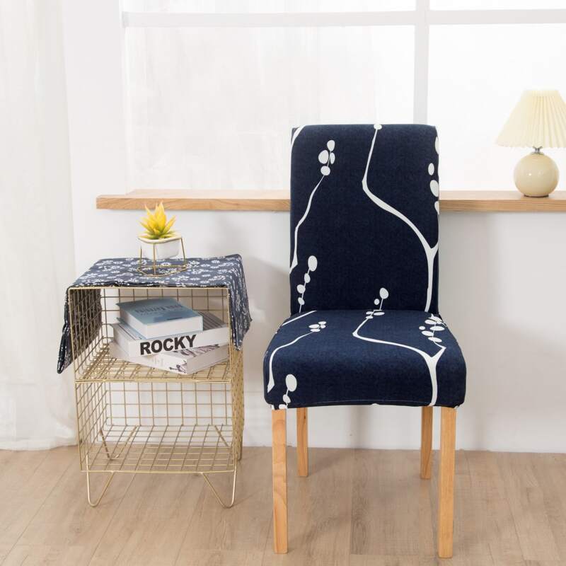 

Branches Print Stretchy Chair Cover, Navy blue