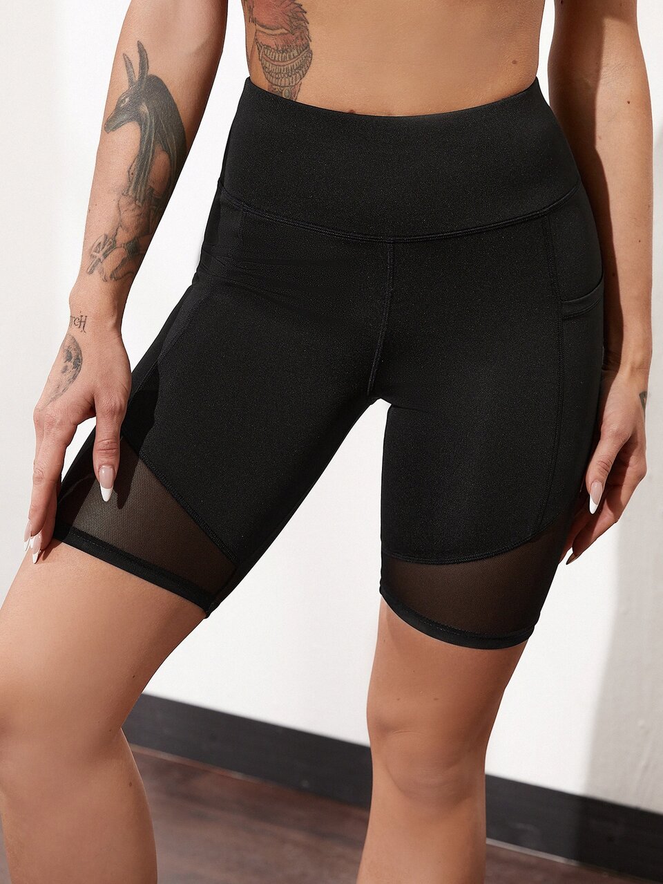 Mesh Insert Biker Shorts With Phone Pocket