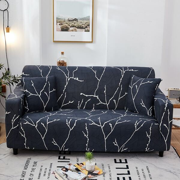 

Branches Print Sofa Cover & 1pc Cushion Cover Without Filler, Navy blue