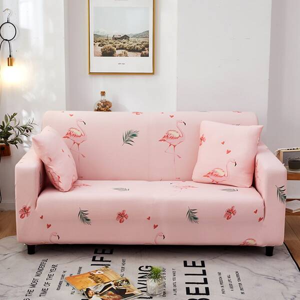 

Flamingo Print Sofa Cover & 1pc Cushion Cover Without Filler, Pink