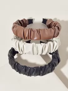 3pcs Pleated PU Leather Headband - Multicolor - View 1