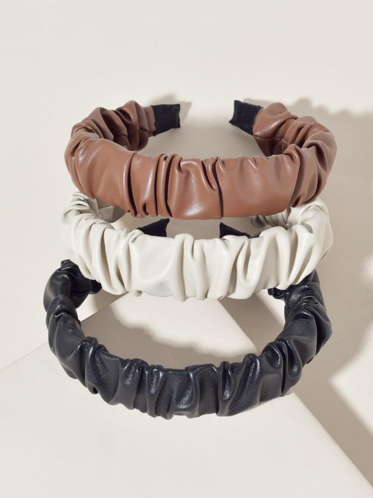 3pcs Pleated PU Leather Headband - Multicolor - View 1