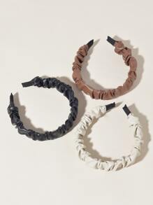 3pcs Pleated PU Leather Headband - Multicolor - View 2