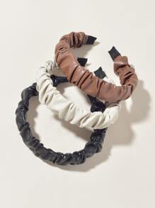 3pcs Pleated PU Leather Headband - Multicolor - View 3