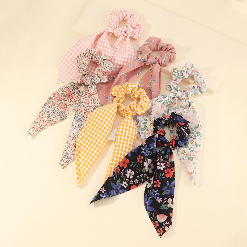 

6pcs Floral Print Scrunchie Scarf, Multicolor