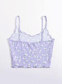 SHEIN Qutie Lettuce Edge Daisy Floral Cami Top - Lilac Purple - View 2