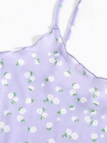 SHEIN Qutie Lettuce Edge Daisy Floral Cami Top - Lilac Purple - View 3