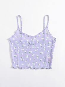 SHEIN Qutie Lettuce Edge Daisy Floral Cami Top - Lilac Purple - View 5