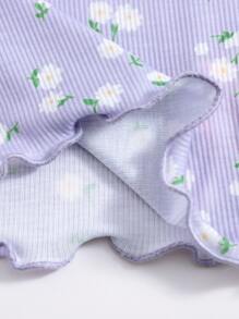 SHEIN Qutie Lettuce Edge Daisy Floral Cami Top - Lilac Purple - View 6