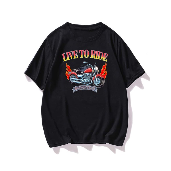 

Men Motorcycle And Slogan Graphic Tee, Black