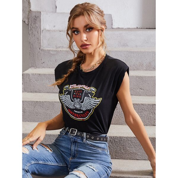 

Graphic Shoulder Pad Tank Top, Black