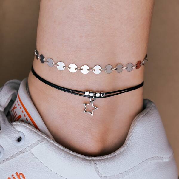 

2pcs Star Charm Anklet, Silver